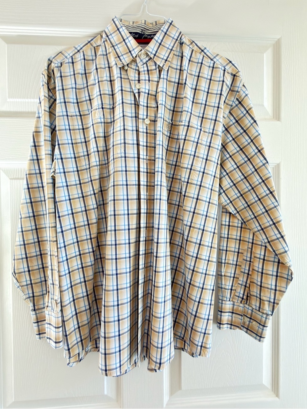 George Strait Plaid Button-Down Shirt - Beige & Blue